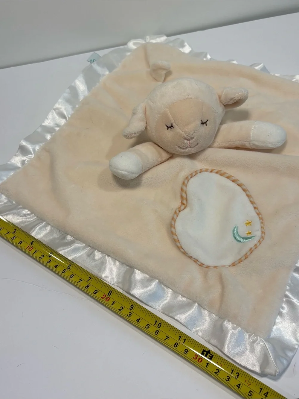 Douglas Baby Lovey Lamb Cream Security Blanket Sheep‎ Satin Trim Moon Stars 14”